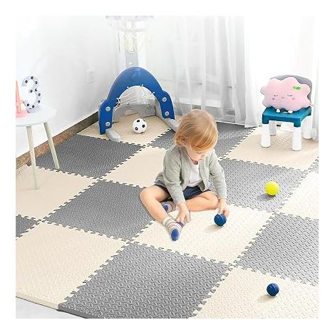 Baby Foam Puzzle Mat, Children's Play Mat, Soft Non-Slip Floor Tiles for Children, Grey and White 30 x 30 x 1 cm (1/5)