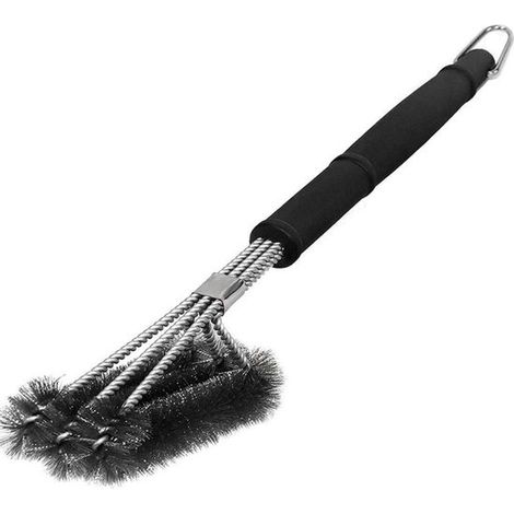 Spazzola per griglia in acciaio inox, spazzola per barbecue, tre file di setole in acciaio inox, manico lungo per griglie a gas, a carbone ed elettriche (1/5)
