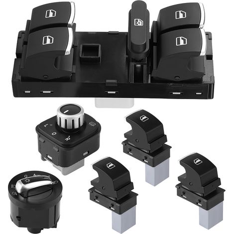 Ensemble de 6 interrupteurs chromés pour phares, vitres et rétroviseurs pour B6, CC, MK5 et MK6 (1/5)
