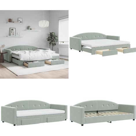Tagesbett Ausziehbar mit Schubladen Hellgrau 90x200 cm Samt - Sofa - Schlafsofa - Gästebett - Tagesbett - Schlafzimmermöbel - Home & Living (1/5)
