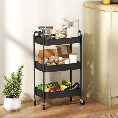 Carrito multiusos 45 x 30,6 x 79 cm negro con 3 cestas y ruedas con freno (1/5)