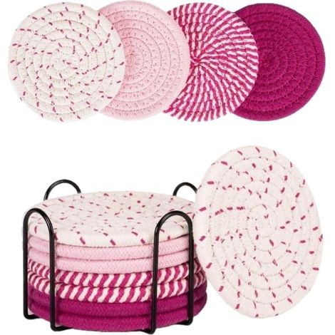 Set mit 8 gewebten Matten – Schutz für Induktionskochfelder – Rosa – (1/5)