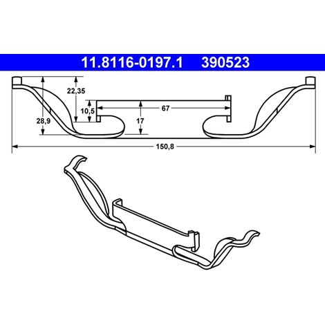 Ressort, étrier de frein ATE 11.8116-0197.1 BMW 34 11 1 159 957 34 11 1 163 488