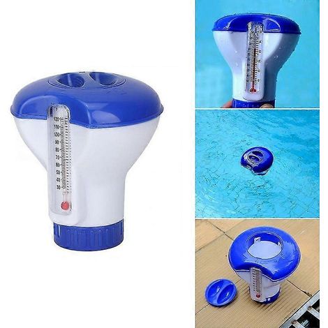 Distributeur flottant de pastilles de chlore avec thermomètre pour jacuzzi, piscine et spa, chlore flottant pour piscine, porte-pastilles de chlore. (1/5)