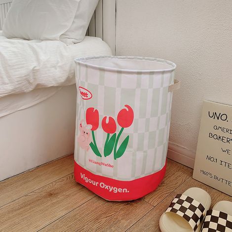 Panier à linge mignon, pliable, imperméable et grande capacité, motif lapin vert, idéal pour la buanderie de votre dortoir ou salle de bain. (1/5)