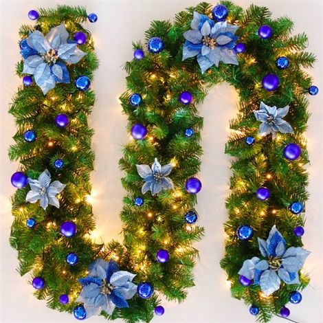 Pali natalizi, decorazioni per porte, decorazioni per albero di Natale, ghirlanda oro e rossa, pali natalizi con illuminazione a LED, 2,7 m per decorazioni natalizie da interni (1/5)