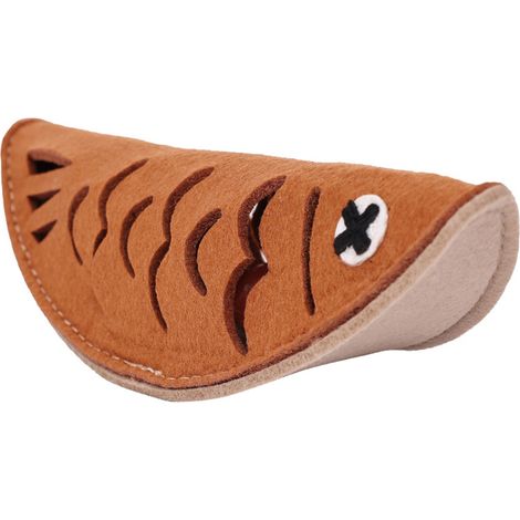 Jouet olfactif en forme de poisson pour chats et chiens, jouet d'entraînement olfactif avec petite clochette, jouet distributeur de croquettes interactif, marron (1/4)