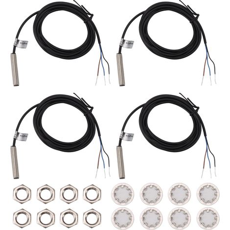 Lot de 4 capteurs inductifs 8mm tête plate boîtier métal NPN DC 3 fils normalement fermés interrupteur de proximité (1/5)