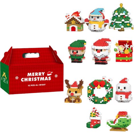 Jouets de construction de Noël LEGO Arbre de Noël Assemblage d'élan Père Noël Boîte aveugle cadeau Petit coffret cadeau de Noël (contient 12 boîtes)