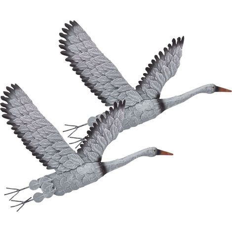 2x Wandfigur Kranich aus Metall 46 x 33cm Wandbild zum Anhängen - Wanddekoration Tiermotiv wetterfest für drinnen und draußen Wandskulptur Dekofigur (1/5)
