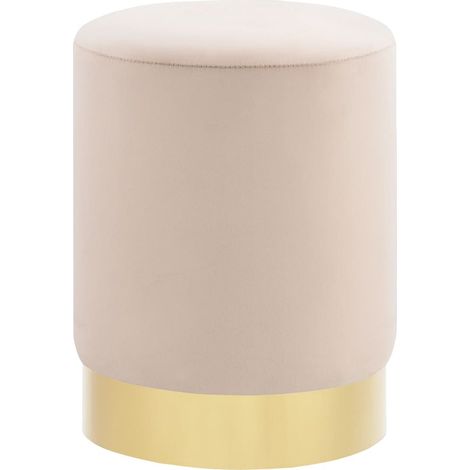 Tabouret bas design velours abricot et metal doré Sinza (1/4)