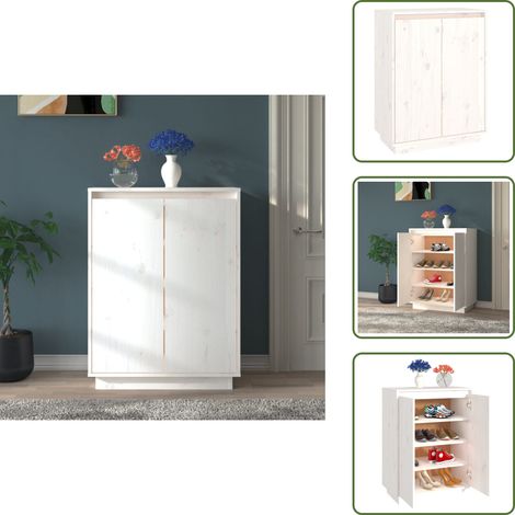 Armoire à chaussures Blanc 60x35x80 cm Bois de pin massif - Meuble À Chaussures - Armoire À Chaussures - Rangement Chaussures - Étagère Chaussure - Bois De Pin
