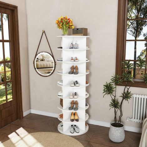 VVBV Meuble à chaussures, tour rotative 360°, 8 niveaux, jusqu’à 32 paires, 184 x 60 x 60 cm, Blanc (1/5)