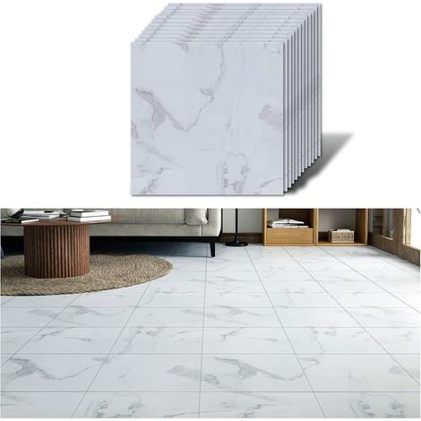 Dalle PVC Adhesive Sol Marbre Blanc Carreaux Adhesif Cuisine Stickers Carrelage Adhesif Sol Salle de Bain Imperméable Salon Chambre Dalle Garage 30 cm x 30 cm 12 Pièces (1/5)