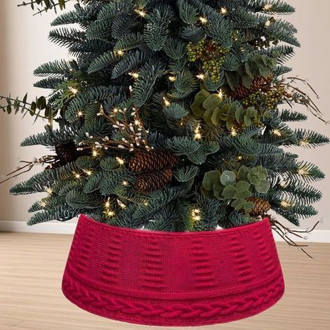 Christmas Tree Skirt - 60cm High, 72cm Base - Foldable, Knit, Red - Festive Decoration