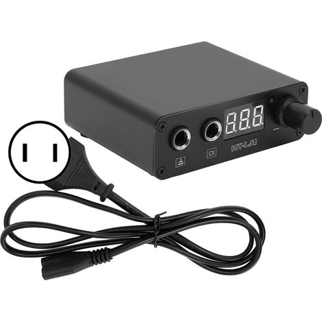 Alimentation pour machine à tatouer en alliage d'aluminium noir, haute précision, avec affichage numérique LED, prise américaine. (1/5)
