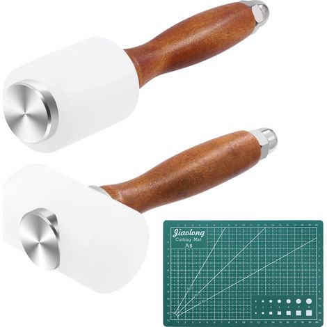 3 pièces Ensemble de marteau sculpté en cuir, à tête en T et marteau vertical artisanal en cuir avec plaque de coupe A5 craft, en bois nylon artisanal (1/5)
