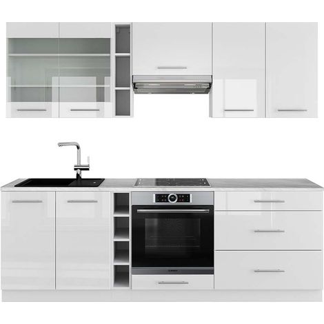 Mueble de cocina Fame-Line, Blanco alto brillo/blanco, 235 cm , ET Mármol, Vicco (1/5)