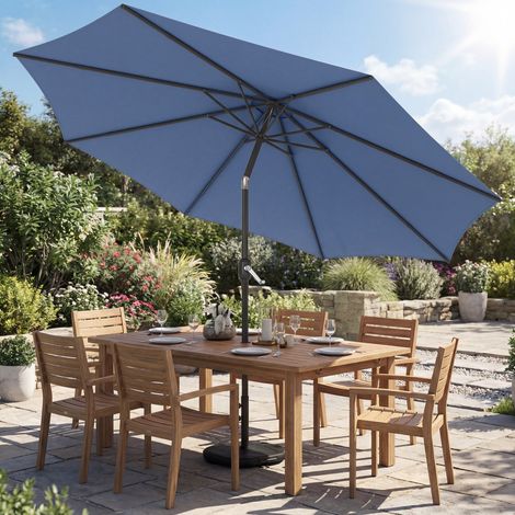 Parasol rond Ø 295 cm, protection UV 30+, pour balcon, plage ou jardin, bleu. (1/5)