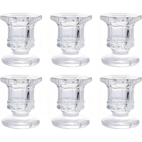 BelleRise - Un ensemble de 6 chandeliers en verre transparent, petits et compacts, adaptés aux mariages et aux tables à manger (transparents). (1/5)