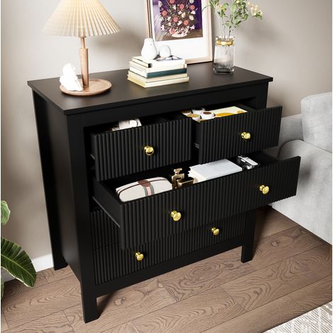 Möbel Sideboard Aufbewahrung 5 Schubladen Schwarz OKMYHOME (1/5)