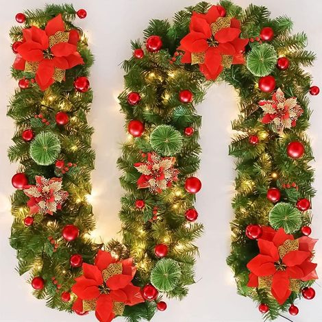 Guirnalda navideña, guirnalda artificial para árbol de Navidad con luces, guirnalda artificial para árbol de Navidad, corona navideña de 270 cm, para chimeneas, puertas, ventanas y escaleras. (1/5)