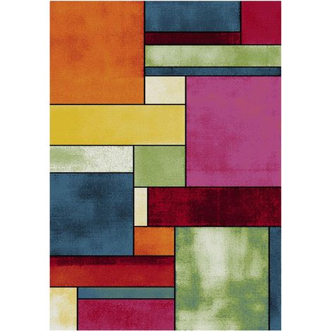 Tapis salon et chambre 120x170 multicolore rectangle tissé motif géométrique LYN8 GEOME