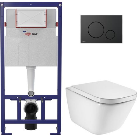 Pack WC con telaio di supporto ECO 2L SAT + WC sospeso Roca con sedile SoftClose + placca nera (STEROGAWR02-IN)