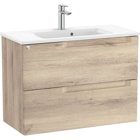 Pack Unik meuble bas compact avec deux tiroirs + lavabo ALEYDA - ROCA Couleur : Bois Beige - Dimensions : 805x380x565 mm (1/2)