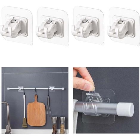 crochets blancs sans perçage pour tringle à rideaux support mural adhésif extensible idéal porte salle de bain cuisine maintien sécurisé (1/5)