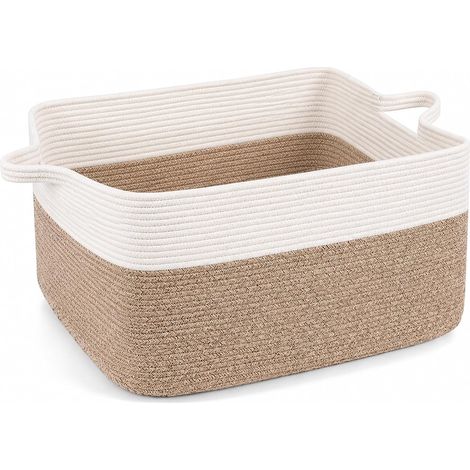 Panier de rangement en corde de coton, 60 l, avec poignées, panier de rangement tressé pour couvertures, jouets, vêtements, salon, chambre à coucher, 48 x 34 x 28 cm (1/5)