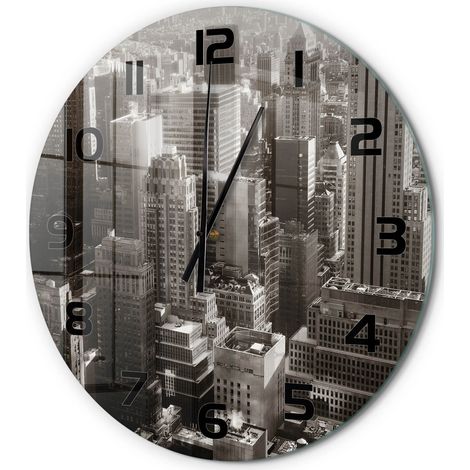 Horloge Murale Ronde Chambre Bureau Verre Silencieuse Design Moderne Élégant New York fi 60 cm (1/5)