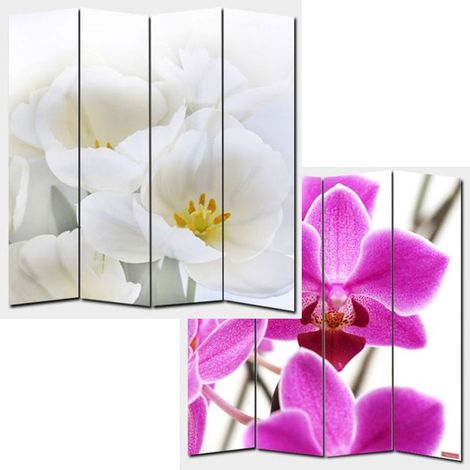 Paravento divisorio a 4 pannelli 180x160cm motivo orchidea PAR04003