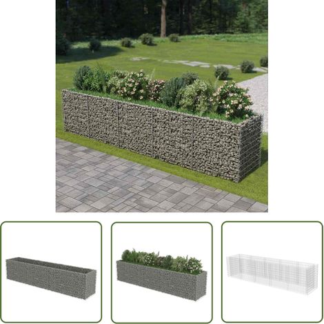 The Living Store Lit surélevé à gabion Acier galvanisé 450x90x100 cm - Jardinière En Gabion - Jardin - Décoration Extérieure - Bac À Fleurs - Planter (1/5)