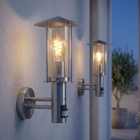 2x Außenleuchte Wandlampe Gartenleuchte Bewegungsmelder Silber Edelstahl H 33 cm (1/5)