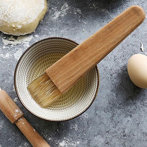 Lot de 2 pinceaux à badigeonner pour barbecue, avec manche en bois, pour huile, sauce et grillades. Idéal pour la pâtisserie, le beurre et le miel. Ustensiles de cuisine en bois. (1/5)