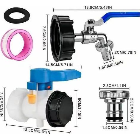 Ensemble vanne à boisseau sphérique et robinet pour cuve IBC 1000 L