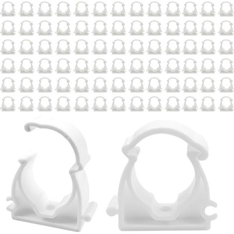 Packung mit 80 einseitig klappbaren Schlauchschellen, 20 mm Durchmesser – Ineinandergreifende Rohrschellen – Kunststoff-Schlauchschellen bis 95 °C – Rohrhalterung für Sanitärleitungen (1/4)