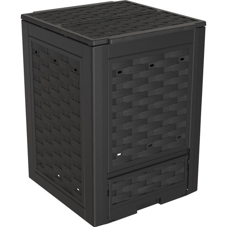 Toomax Composter da giardino Rattan 300L antracite, 60x60x83h cm, contenitore per compostaggio in plastica riciclata, resistente ai raggi uv, con coperchio e sportello per aerazione