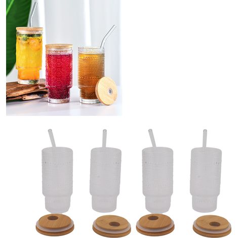 Set aus stapelbaren 325-ml-Bechern für Kaffee, Milch, Cola und Bier, mit Deckel und Strohhalm, verziert mit Perlen. (1/5)