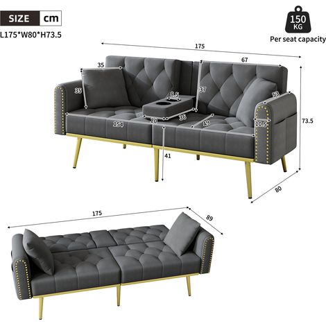 Modulares Sofa aus Samt in Grau 175 x 80 x 73.5 cm HOMAIRE (1/5)