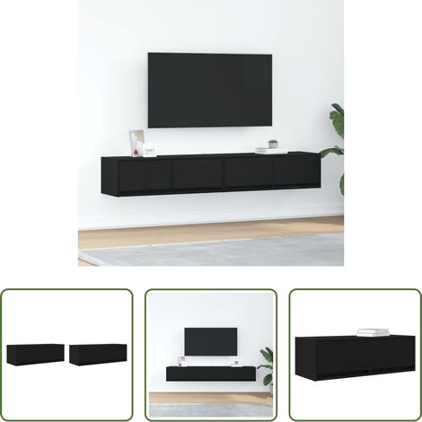 TV-Wandregal - TV-Schränke 2 Stk. Schwarz Eichen-Optik 80x31x25,5 cm (1/5)