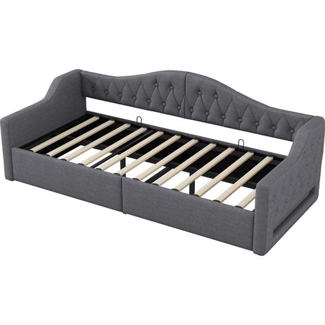 Cama de día tapizada 90 x 200 cm gris con LED y almacenaje (1/5)