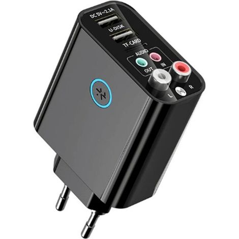 Trasmettitore/ricevitore audio 5.0, caricabatterie rapido, ingresso AUX da 3,5 mm, slot per scheda TF, porta USB, adattatore per musica stereo wireless, spina europea. (1/2)