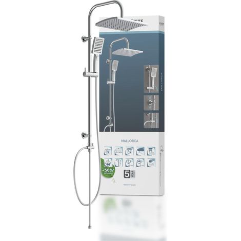 Kit de douche - Colonne de douche avec grande douche à effet pluie - Douchette à main avec 3 types de jets - Système de douche avec barre de douche réglable en hauteur - Chromé (1/3)