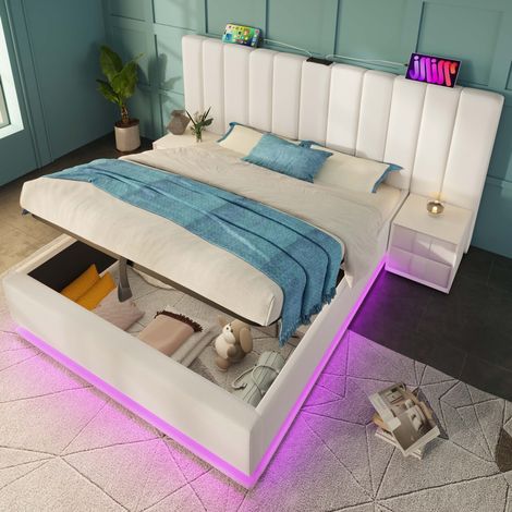 letto contenitore 180x200 LED USB bianco OKMYHOME (1/5)