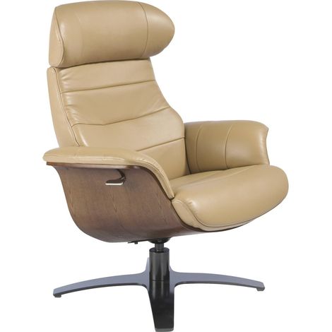 Fauteuil pivotant en cuir sable Angel Cerda confort et design - Cuir couleur sable avec base anthracite (1/5)