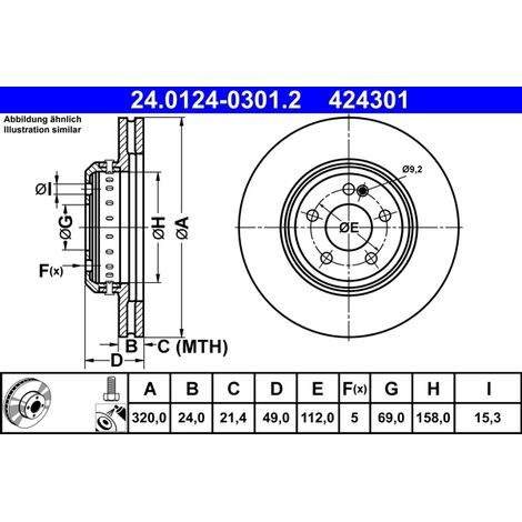 Lot de 2 Disques de frein ATE 24.0124-0301.2 MERCEDES-BENZ 000 423 07 12