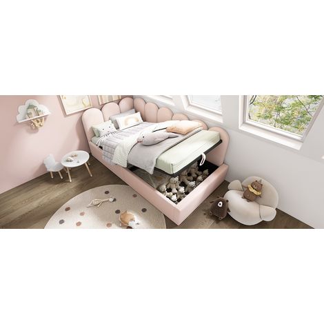 Polsterbett Daybett 90x190 cm Rosa, Tagesbett mit hydraulischem Stauraum, Kinderbett ohne Matratze (1/5)