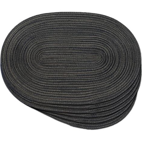 Lot de 6 sets de table ovales tressés 30,5 x 45,7 cm pour tables de salle à manger, sets de table tissés naturels résistants à la chaleur (ovale noir)'Ovale Noir L'Ovale Noir'L (1/5)
